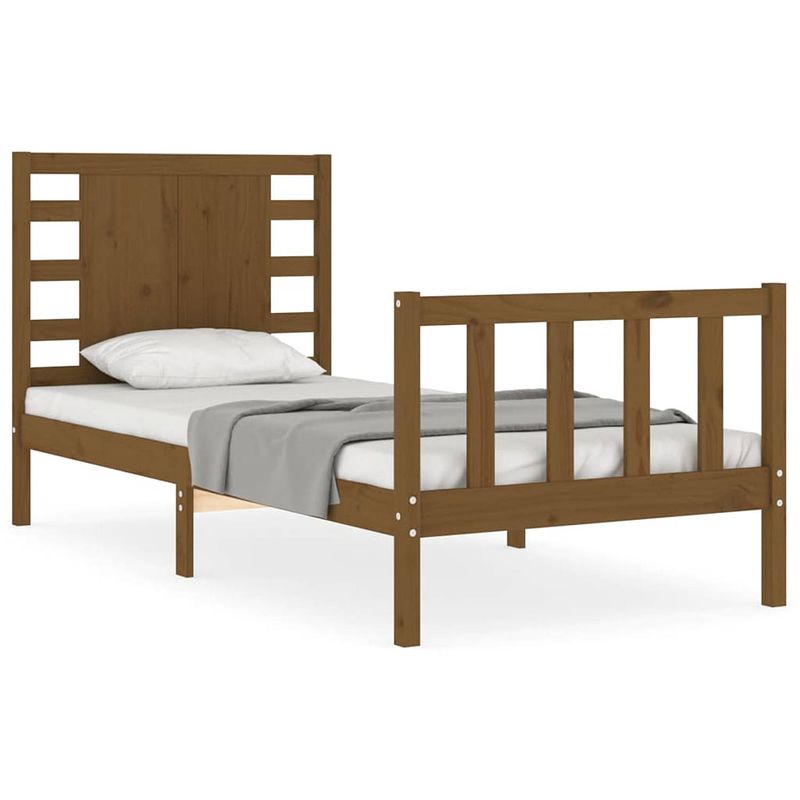 Foto van The living store grenenhouten bedframe - massief - 205.5 x 95.5 x 100 cm - honingbruin