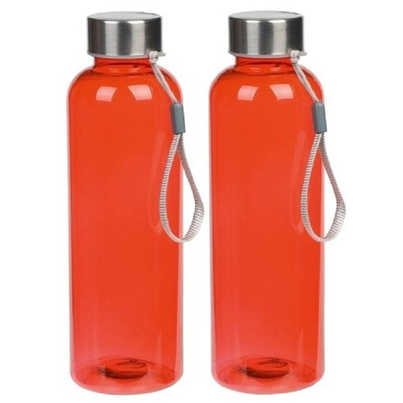 Foto van 2x drinkflessen/waterflessen rood met rvs schroefdop 550 ml - drinkflessen