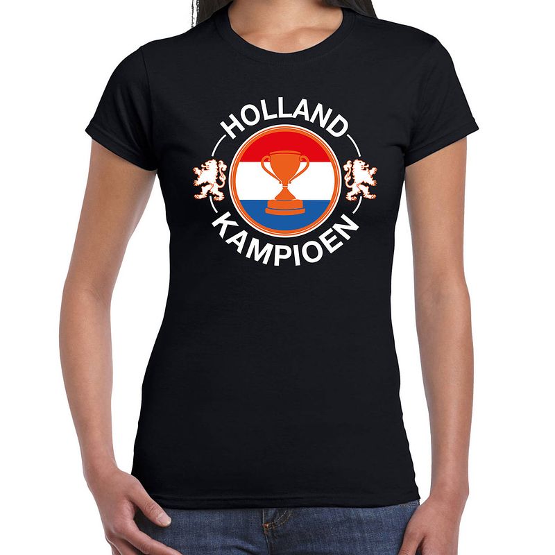 Foto van Zwart fan shirt / kleding holland holland kampioen met beker ek/ wk voor dames xs - feestshirts