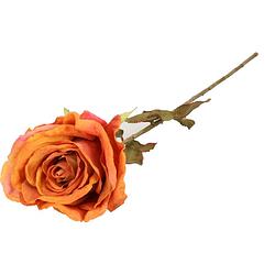 Foto van Top art kunstbloem roos calista - oranje - 66 cm - kunststof steel - decoratie bloemen - kunstbloemen