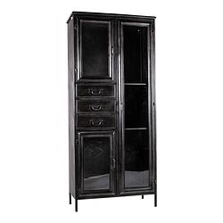 Foto van Ptmd gijs black metal cabinet glass doors