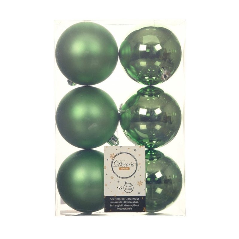 Foto van 12x stuks kunststof kerstballen groen 8 cm glans/mat - kerstbal