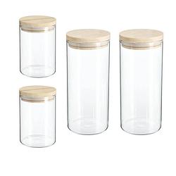 Foto van Set van 4x keuken voorraadbussen/potten glas 0.6 en 1.0 liter inhoud - voorraadpot