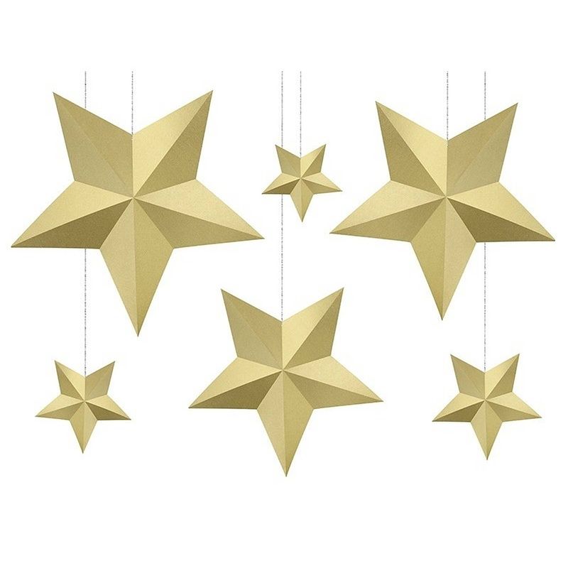 Foto van 12x diy kerstboom hangers gouden sterren - kerststerren