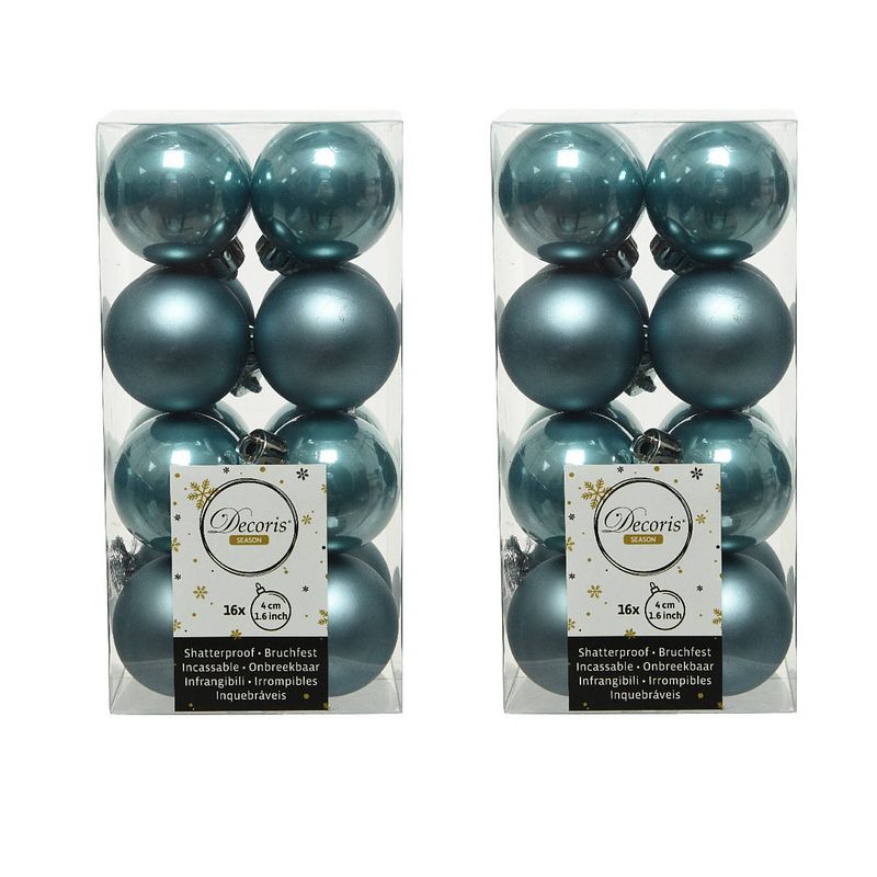 Foto van 32x stuks kunststof kerstballen ijsblauw (blue dawn) 4 cm glans/mat - kerstbal