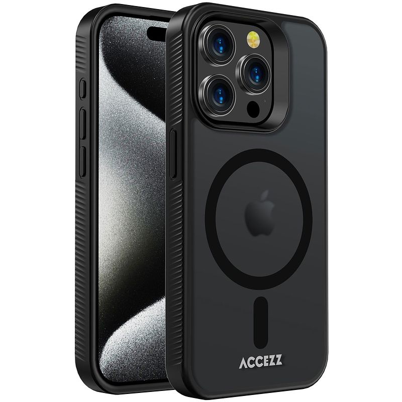 Foto van Accezz rugged frosted backcover met magsafe iphone 15 pro telefoonhoesje zwart