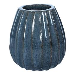 Foto van Ptmd lionne blue ceramic pot ribbed bulb round s