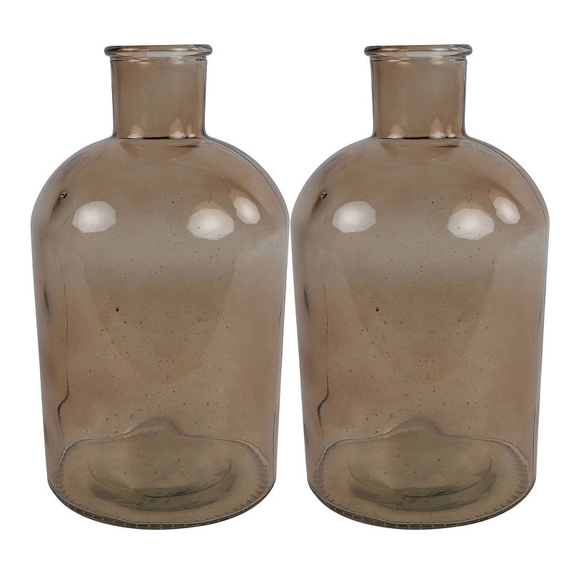 Foto van 2x stuks countryfield vaas - lichtbruin/transparant - glas - apotheker fles vorm - d17 x h31 cm - vazen