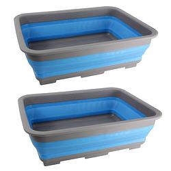 Foto van 2x grijs/blauwe opvouwbare afwasteiltjes/afwasbakjes 37 x 28 cm - afwasbak