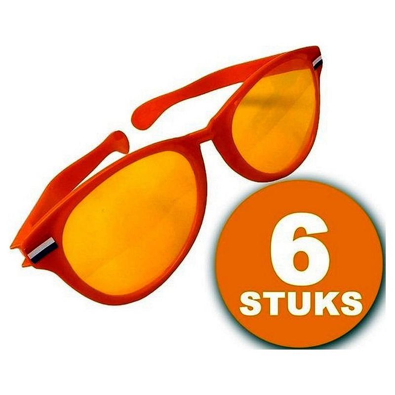 Foto van Oranje feestbril 6 stuks oranje bril ""megabril"" feestkleding ek/wk voetbal oranje versiering versierpakket