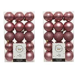 Foto van 60x stuks kunststof kerstballen oudroze (velvet) 6 cm glans/mat/glitter - kerstbal