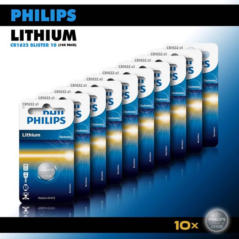 Foto van Philips lithium knoopcel batterijen cr1632 - knoopcellen 120 mah - cr1632 3v - 10 stuks