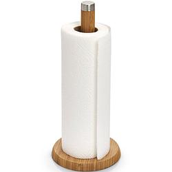 Foto van 1x bamboe houten keukenrolhouders rond 14 x 32 cm - keukenrolhouders
