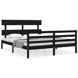 Foto van The living store bed frame - massief grenenhout - zwart - 205.5 x 165.5 x 81 cm - geschikt voor matras van 160 x 200 cm