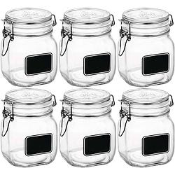Foto van 6x luchtdichte potten transparant glas met krijtbordje 750 ml - weckpotten