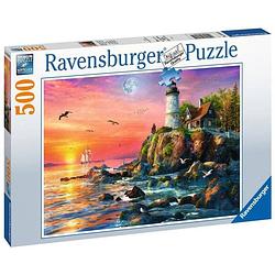Foto van Ravensburger puzzel 500 p - vuurtoren bij zonsondergang
