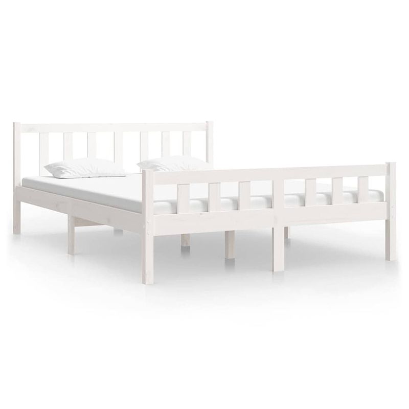 Foto van The living store bedframe grenenhout - 195.5 x 125.5 x 69.5 cm - wit - geschikt voor matras van 120 x 190 cm - montage