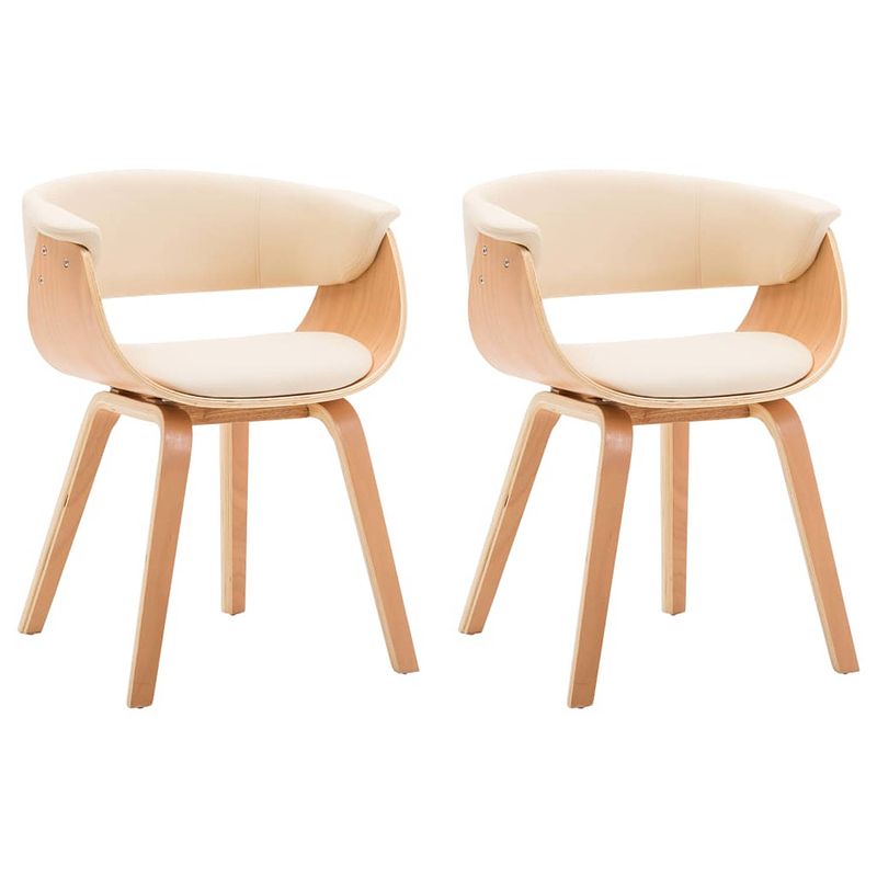 Foto van The living store eetkamerstoelen - set van 2 - kunstleer - gebogen houten frame - crème en bruin - 59.5x51x72cm