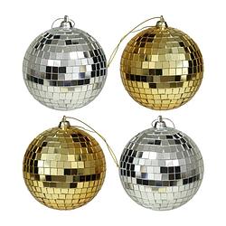 Foto van Kerstballen disco - 4x st - goud en zilver - 10 cm - kunststof - kerstbal