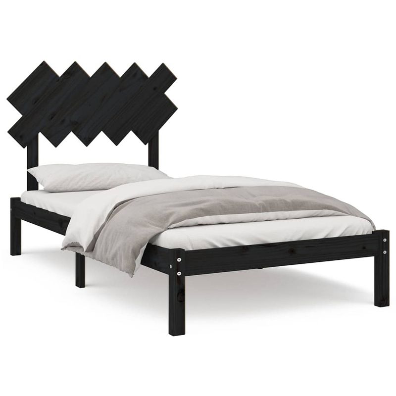 Foto van The living store bedframe massief grenenhout - 205.5 x 105.5 x 31 cm - zwart