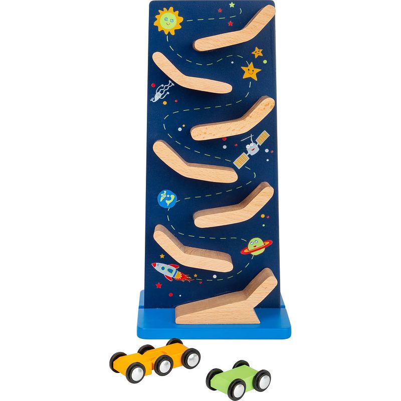 Foto van Small foot knikkertoren space hout junior 25 cm blauw/blank