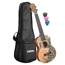 Foto van Cascha hh 2610 art series leafy tenor ukelele massief spar bovenblad met gigbag