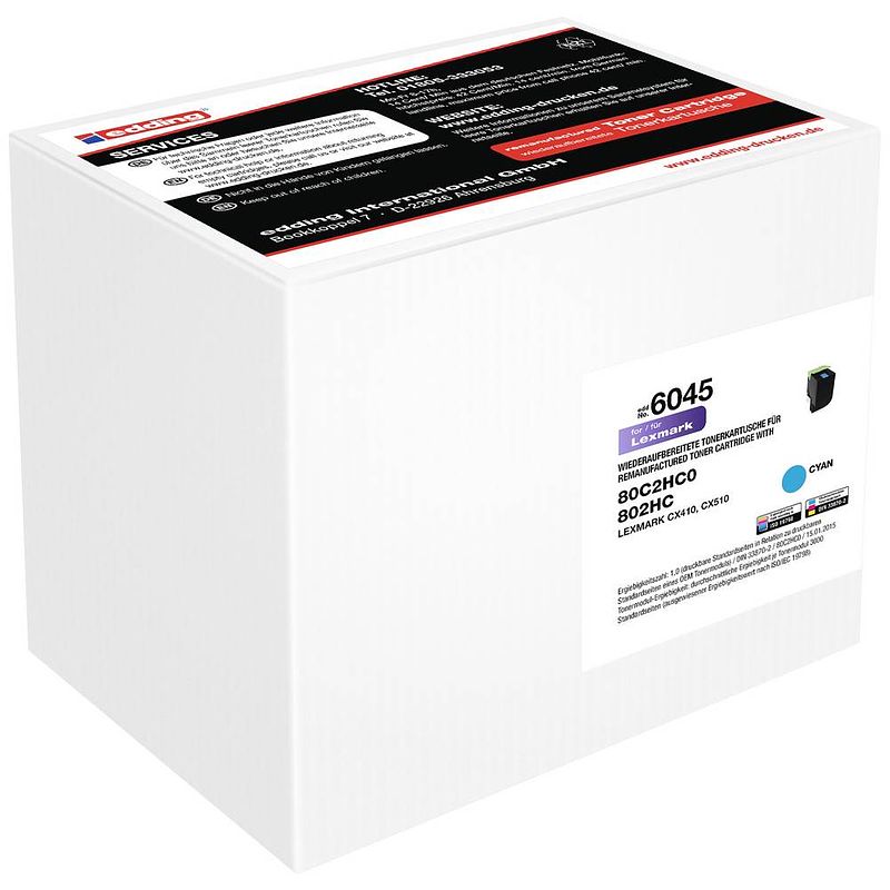 Foto van Edding toner vervangt lexmark 80c2hc0 / 802hc compatibel cyaan 3000 bladzijden edd-6045