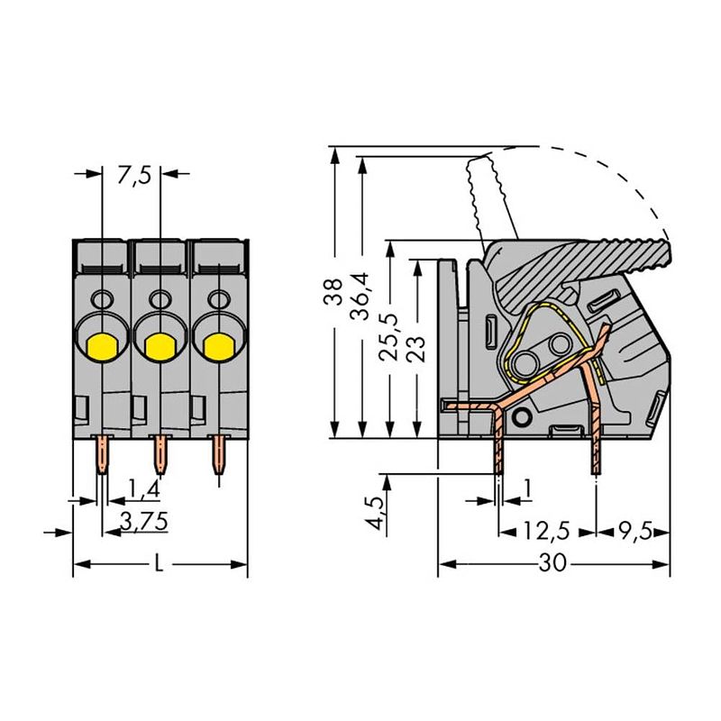 Foto van Wago 2706-155 veerkrachtklemblok 6.00 mm² aantal polen 5 grijs 30 stuk(s)