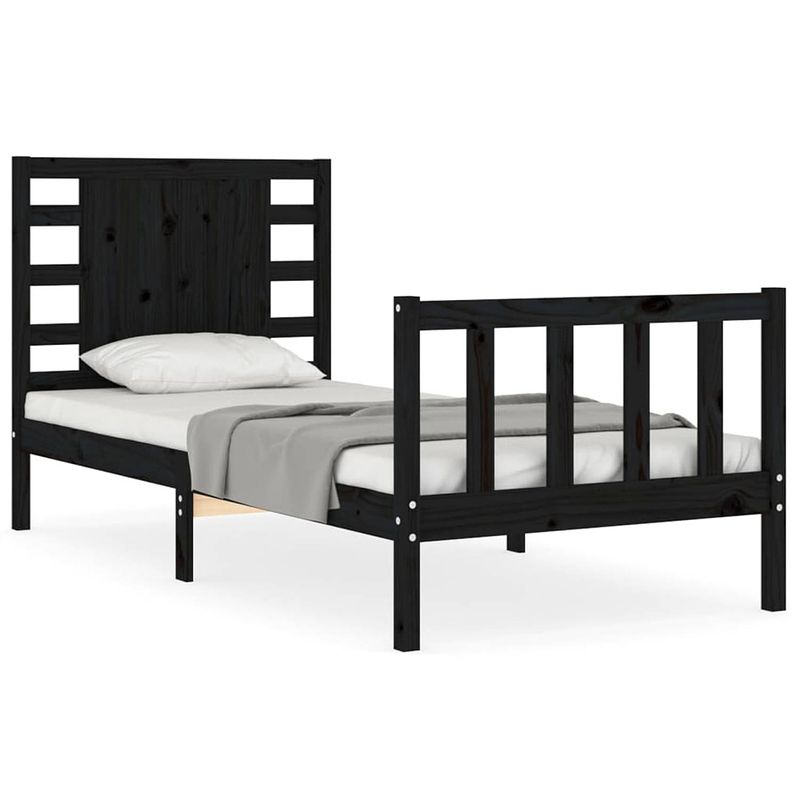 Foto van The living store bedframe grenenhout - zwart - 195.5 x 80.5 x 100 cm - multiplex lattenbodem