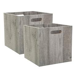 Foto van Set van 2x stuks opbergmand/kastmand 29 liter grijs/greywash van hout 31 x 31 x 31 cm - opbergmanden