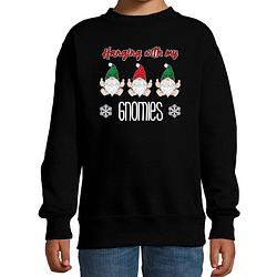 Foto van Bellatio decorations kersttrui/sweater voor kinderen - kerst kabouter/gnoom - zwart - gnomies 14-15 jaar (170/176) - ker