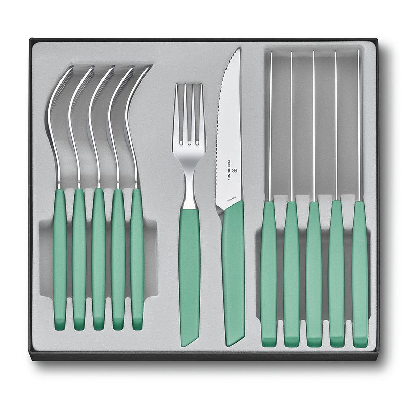 Foto van Victorinox bestekset swiss modern - 12-delig - pastel groen - rvs/pp