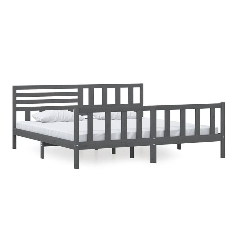 Foto van The living store bedframe grenenhout - grijs - 206 x 205.5 x 100 cm - geschikt voor 200 x 200 cm matras (montage