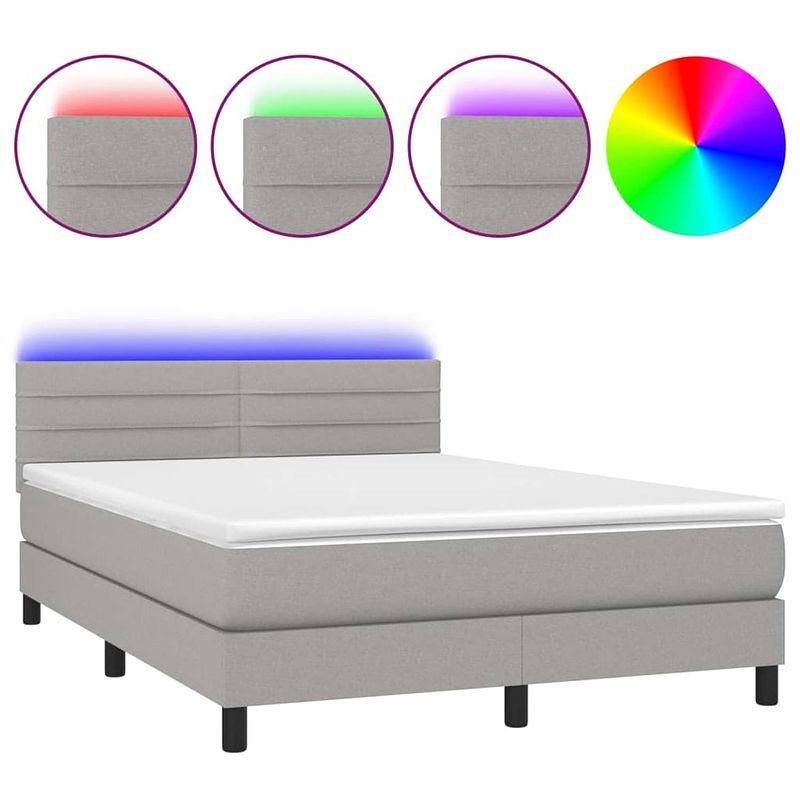 Foto van The living store boxspring bedframe - lichtgrijs - 193 x 144 x 78/88 cm - verstelbaar hoofdbord - kleurrijke