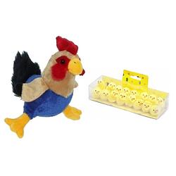 Foto van Pluche kippen/hanen knuffel van 20 cm met 16x stuks mini kuikentjes 3,5 cm - feestdecoratievoorwerp
