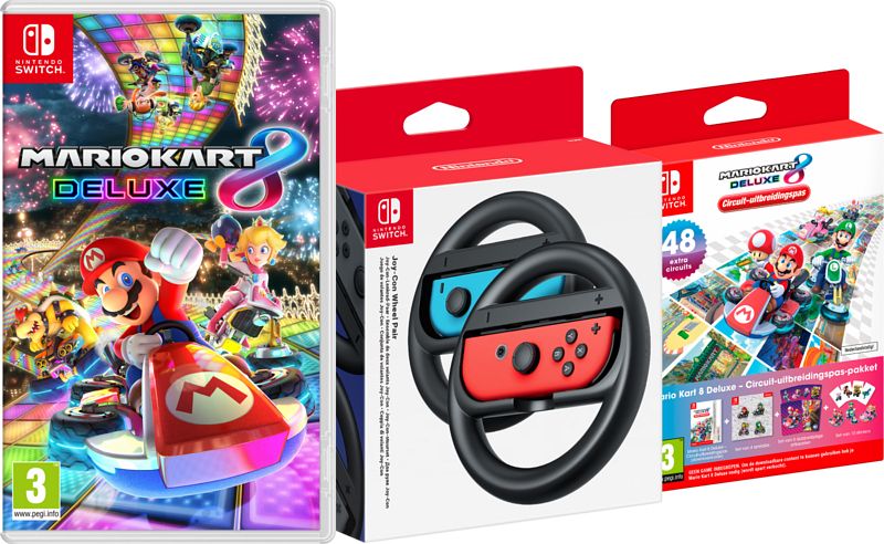 Foto van Mario kart 8 deluxe + joy-con stuurwiel + booster course pass dlc