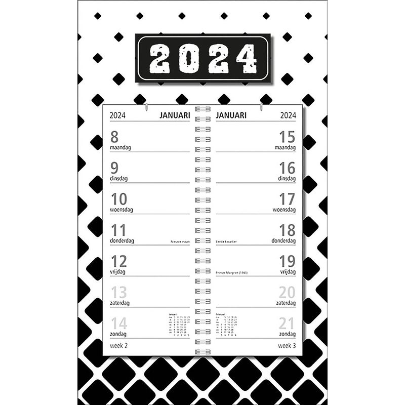 Foto van Mgpcards - omlegweekkalender 2024 - week begint op maandag - zwart-wit