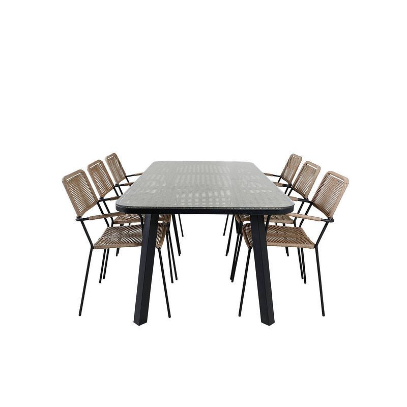 Foto van Paola tuinmeubelset tafel 100x200cm en 6 stoel armleuningl lindos zwart, naturel.