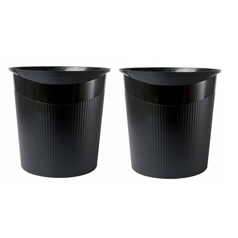 Foto van 2x zwarte kantoor prullenbak 13 liter - prullenbakken