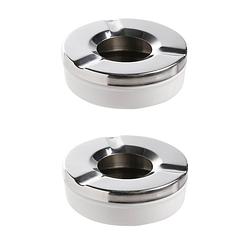 Foto van 2x stuks ronde terras asbakken zilver rvs 9,5 x 3.2 cm - asbakken