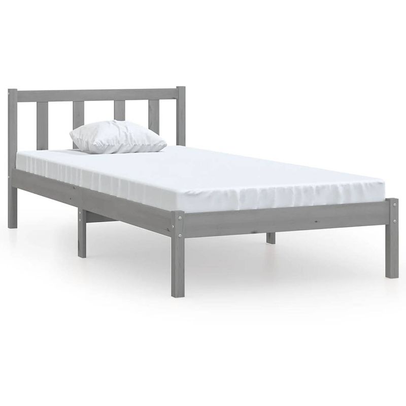 Foto van Vidaxl bedframe massief grenenhout grijs 75x190 cm 2ft6 small single