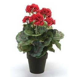 Foto van Kunstplant geranium rood in zwarte pot 35 cm - kunstplanten