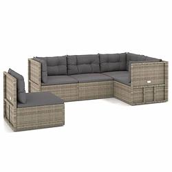 Foto van Vidaxl 5-delige loungeset met kussens poly rattan grijs