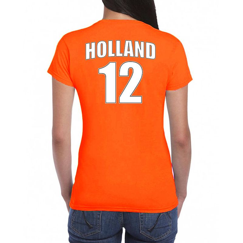 Foto van Holland shirt met rugnummer 12 - nederland fan t-shirt / outfit voor dames xs - feestshirts