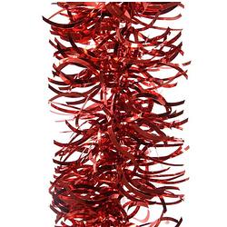 Foto van 1x kerstslingers golvend kerst rood 10 cm breed x 270 cm - guirlande folie lametta - kerst rode kerstboom versieringen