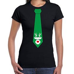 Foto van Stropdas kerst t-shirt rendier voor dames zwart 2xl - kerst t-shirts