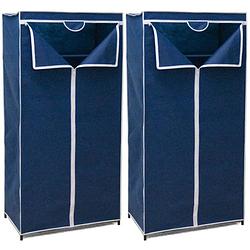 Foto van 2x stuks mobiele opvouwbare kledingkasten blauw 75 x 46 x 160 cm - campingkledingkasten