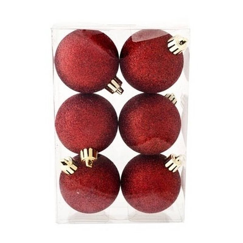 Foto van 12x kunststof kerstballen glitter donkerrood 6 cm kerstboom versiering/decoratie - kerstbal