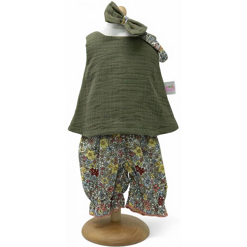 Foto van Toizz babypop tuniek meisjes 29/32 cm polyester groen 3-delig