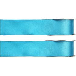 Foto van 2x hobby/decoratie turquoise satijnen sierlinten 1,5 cm/15 mm x 25 meter - cadeaulinten